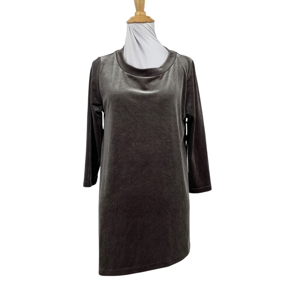 Halogen Tunic Top Women M Medium Ivy Crush Velvet Slanted Hem Stretch 3/4 Sleeve